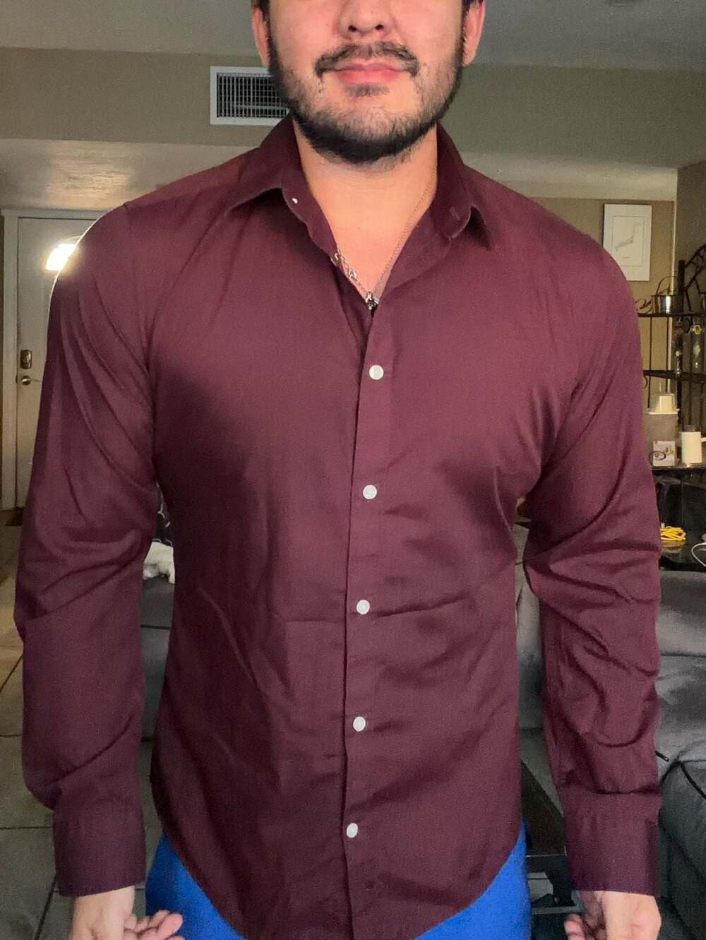 H&M Slim Fit Easy Iron Long Sleeve Button Down Shirt Burgundy Size L